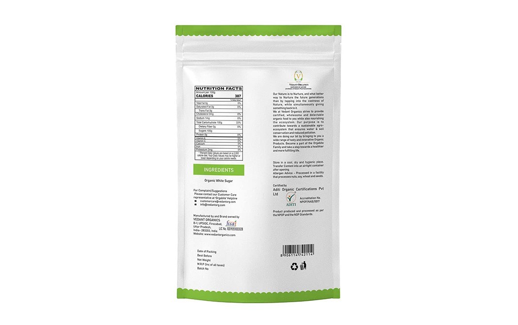 Orgabite Organic White Sugar    Pack  500 grams